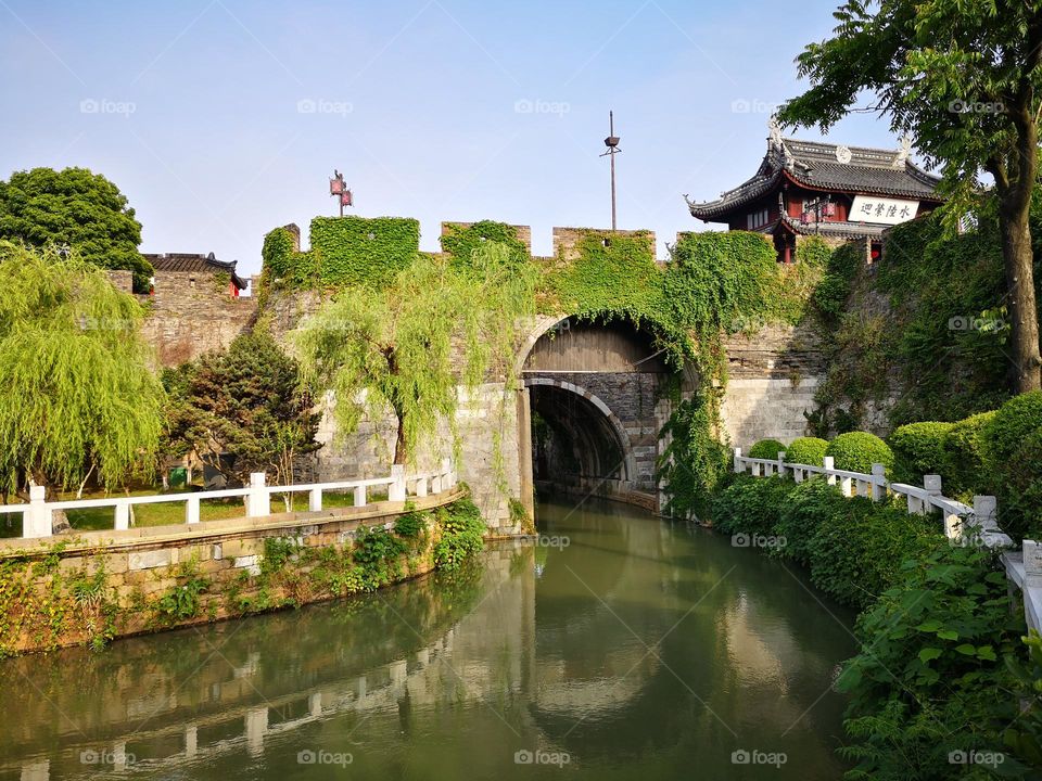 Panmen, a water gate of the ancient city of Suzhou (Soochow), China. The city,  known as Venice of the East, was built in 514 BC. It is characterised by its multitude of canals and classical gardens.