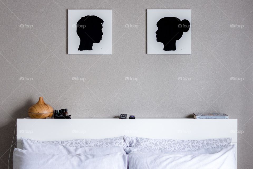 Headboard with portraits