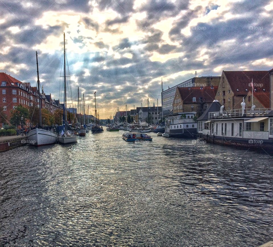 Sun on the river. Copenhagen, Denmark