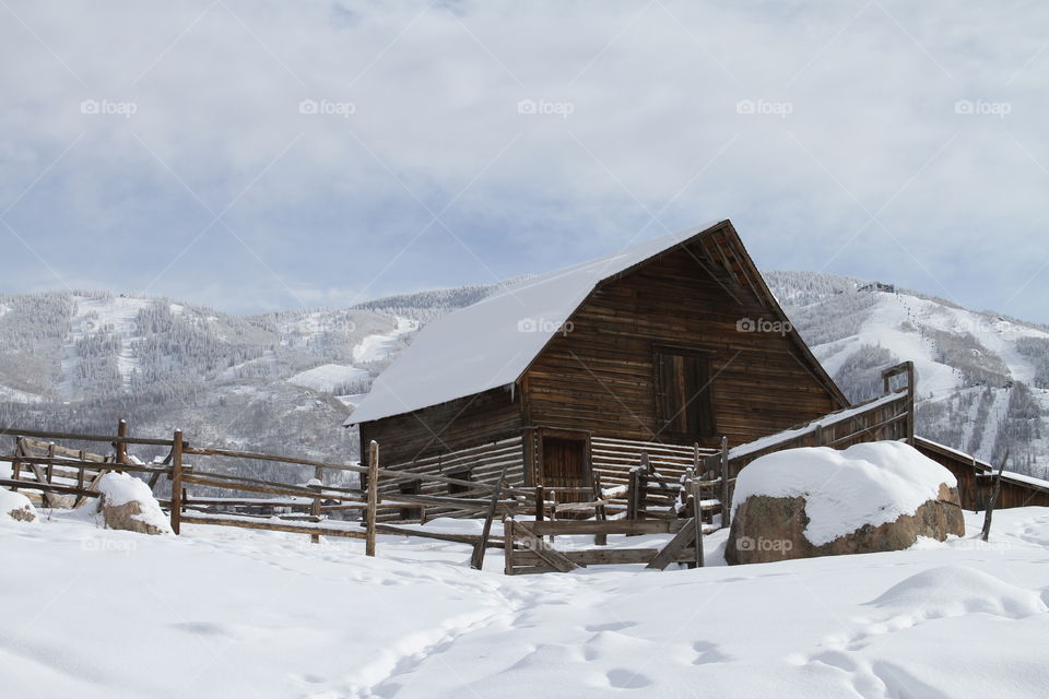 Barn in snow