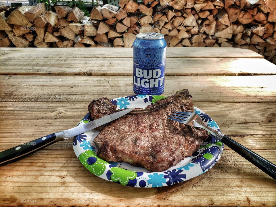 Cold Bud Light & Steak Summer Camping
