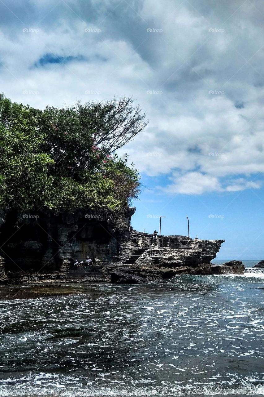 Temple on the beach in eye level view