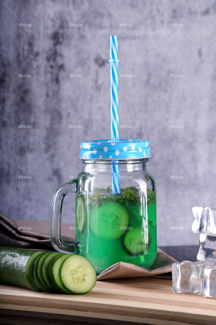 Cucumber juice with ice cubes