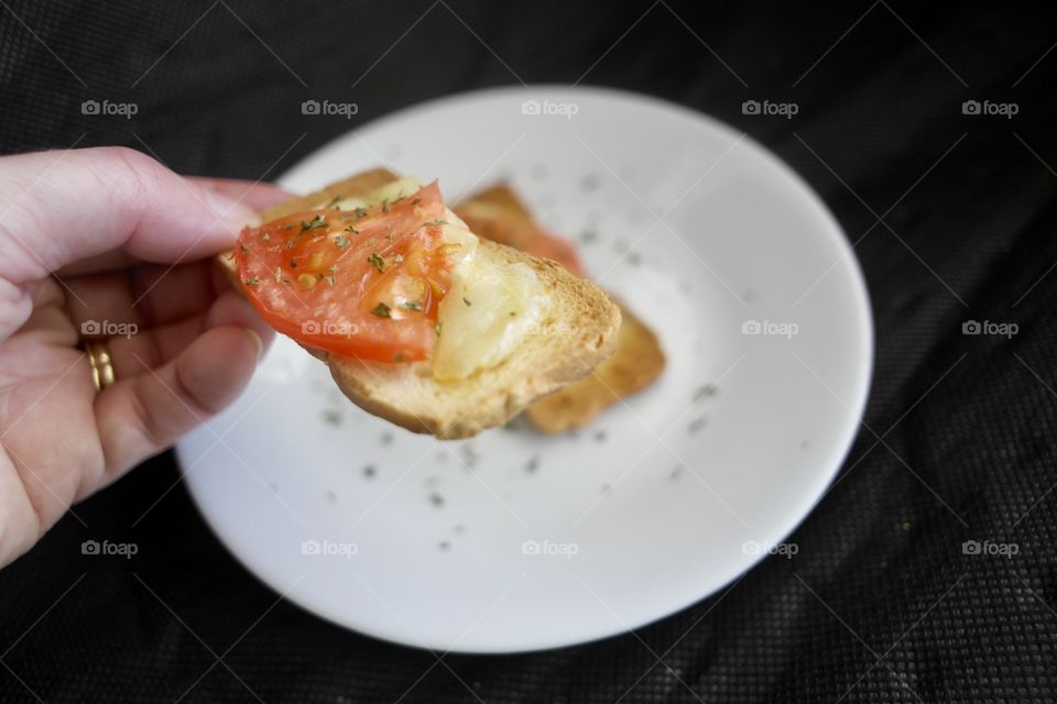 Tomato and cheese on toast 
