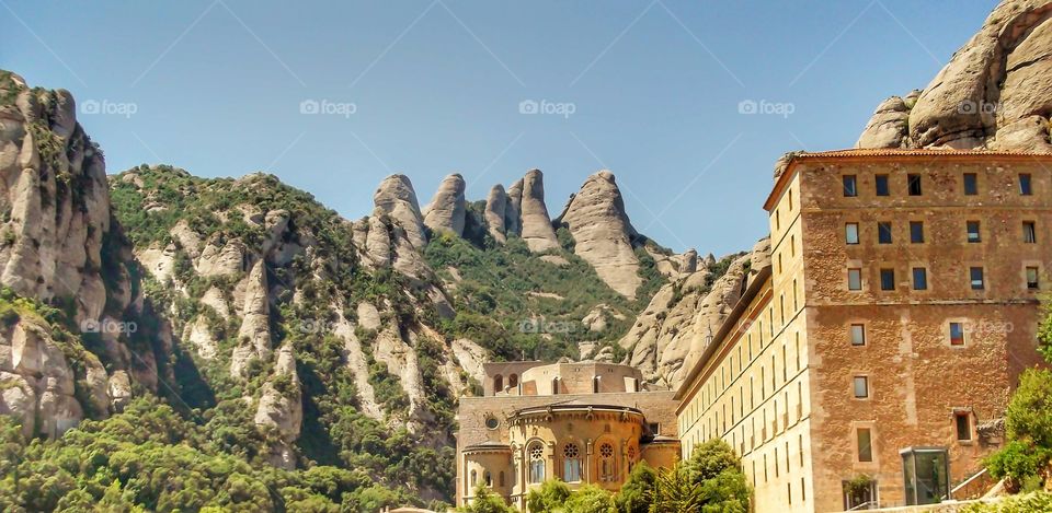 Montserrat monastery. abbey, monastery, religion, catalonia, montserrat, mountain, tourism, travel, spain, pilgrimage, barcelona, benedictine, europe, church, catholic, architecture, famous, building, rock, christian, sanctuary, sky, culture, faith,