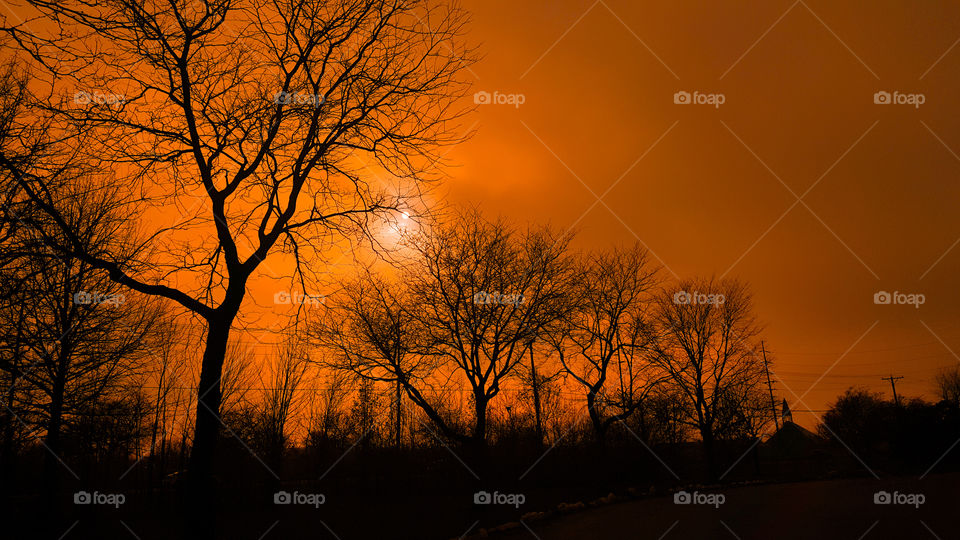 foggy sun, orange sky