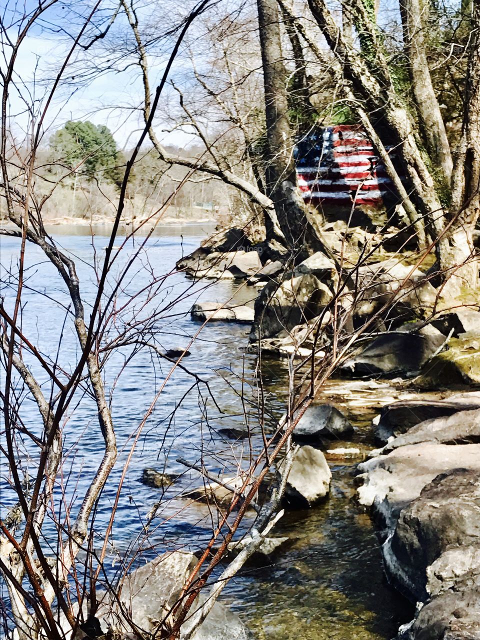 Flag on Rock in Distance