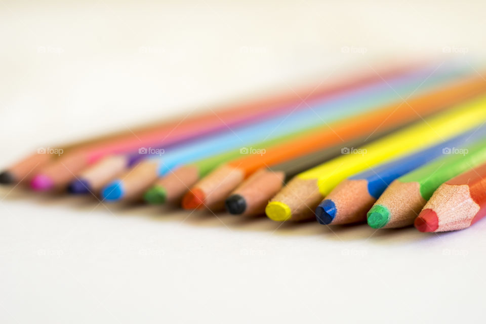 Close-up of multi coloured pencils
