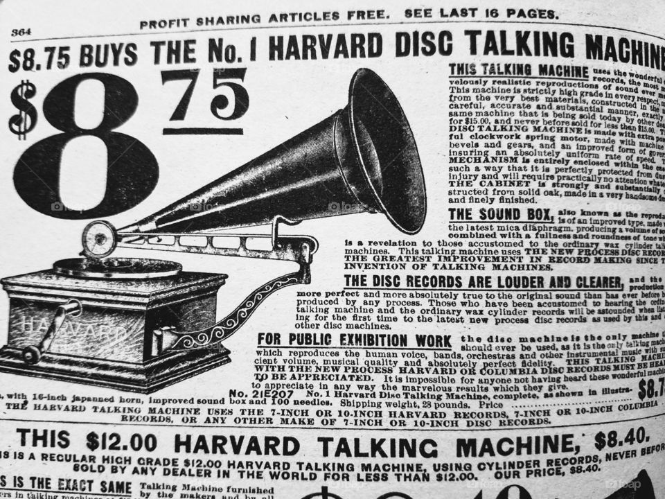 sears catalog Harvard talking machine