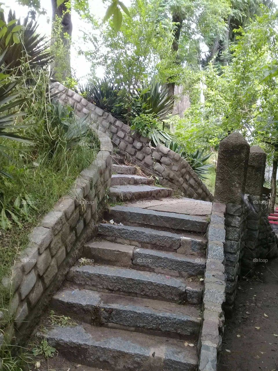 antigua escalinata de piedra que desciende al río