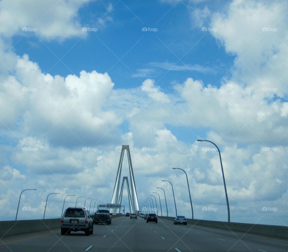 On the Road Again. Driving along the Arthur Ravenel Jr. bridge in Charleston, SC.