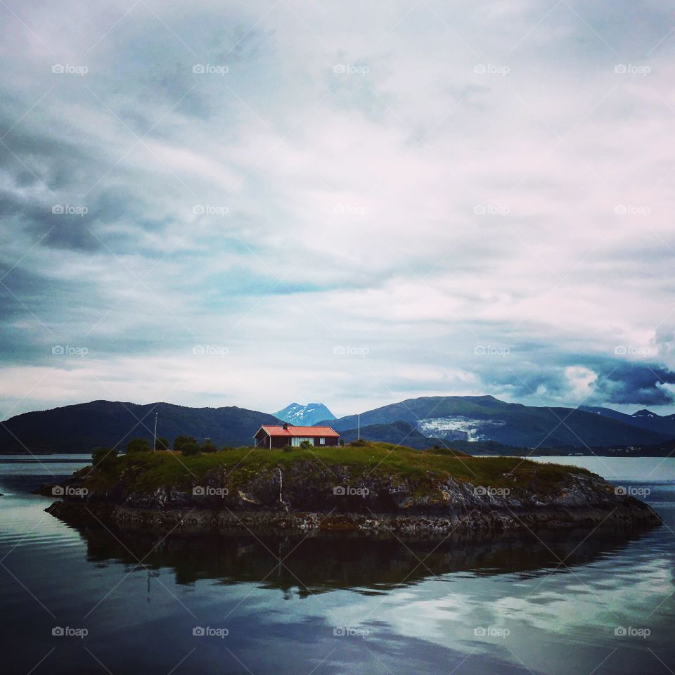 House in empty lake 