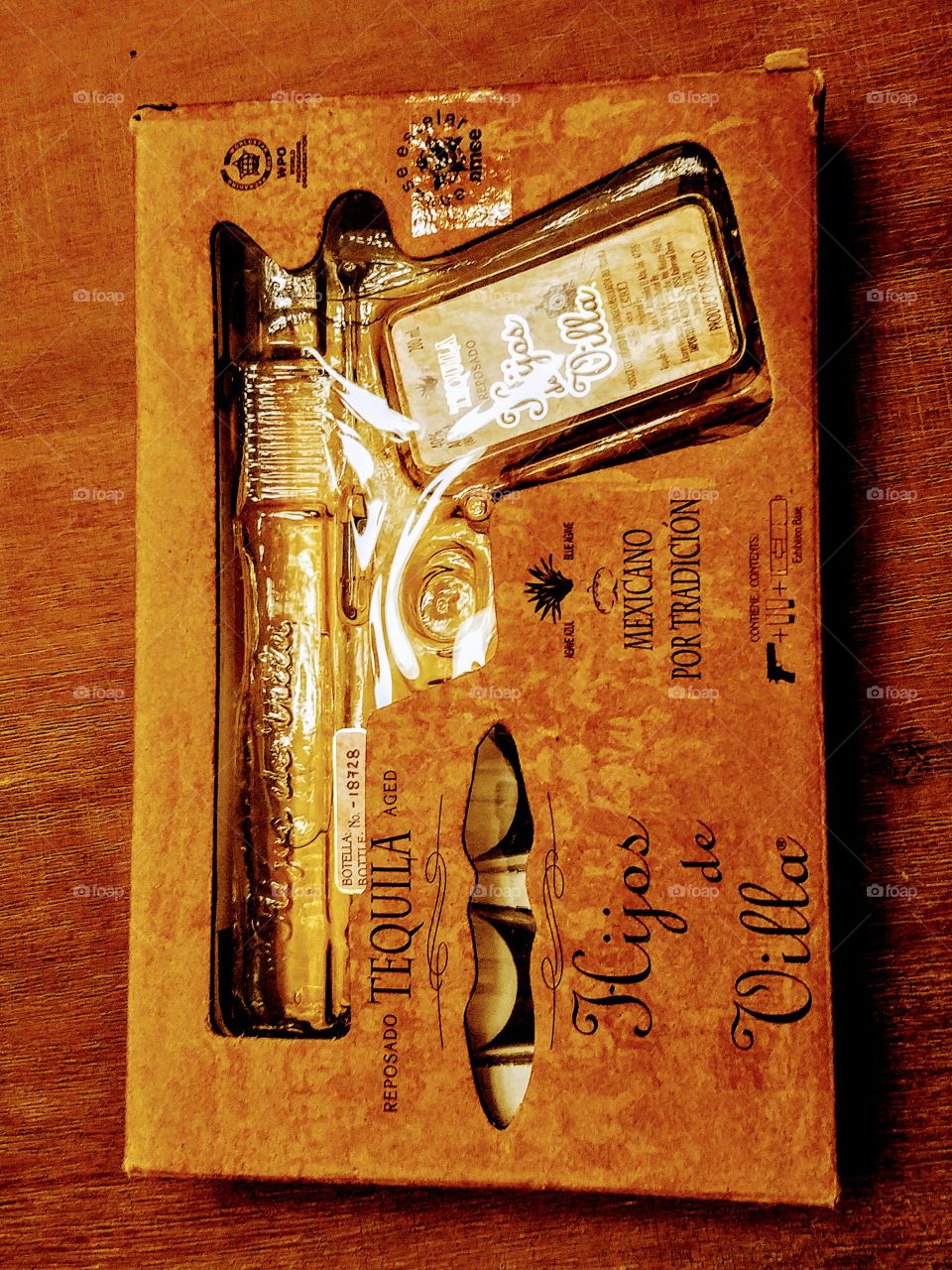 One of a Kind Aged Old Hijos De Villa Tequila Shaped in a  unique 45 Pistol Bottle