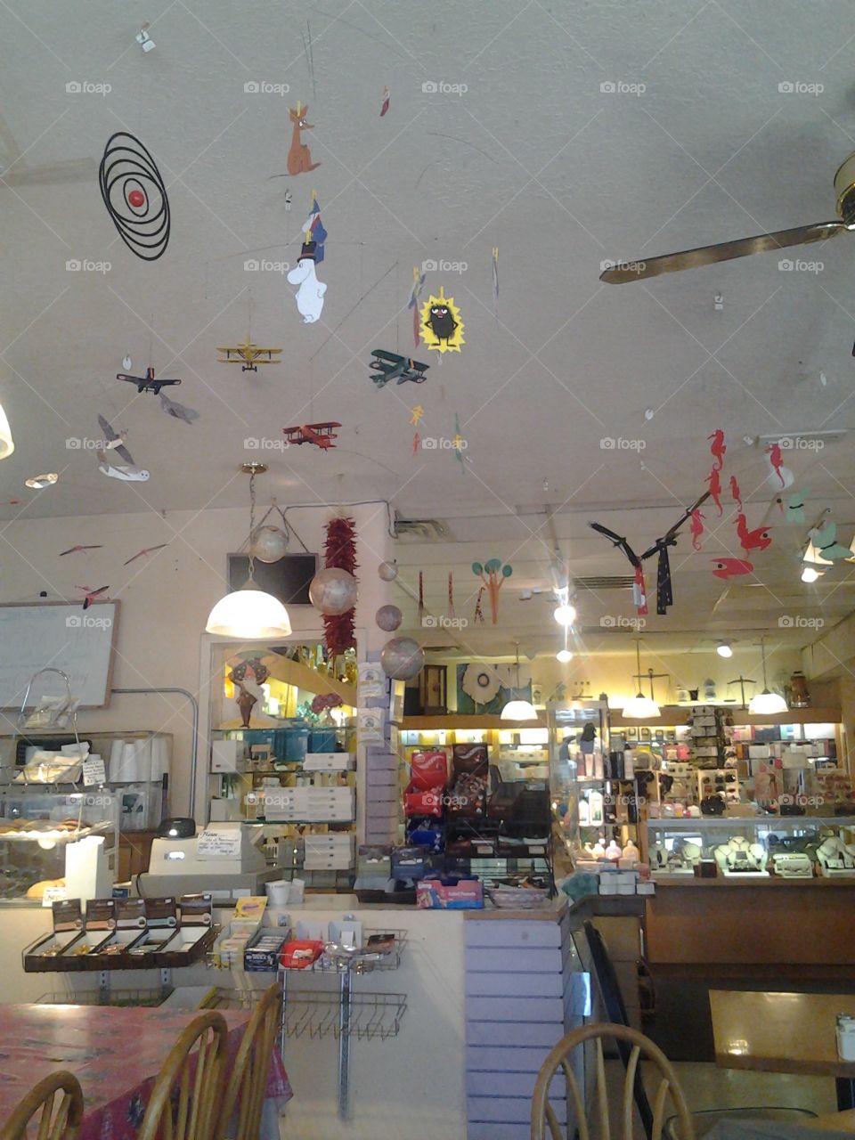 Vintage Cafe Diner, Moomin Mobiles Hang from Ceiling