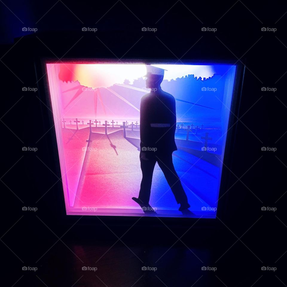 3D Papercut Lightbox Custom Order Marine Corps Ceremony at Luxembourg Memorial Cemetery 