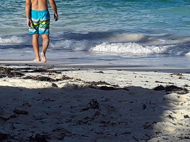 a tourist goes to the ocean