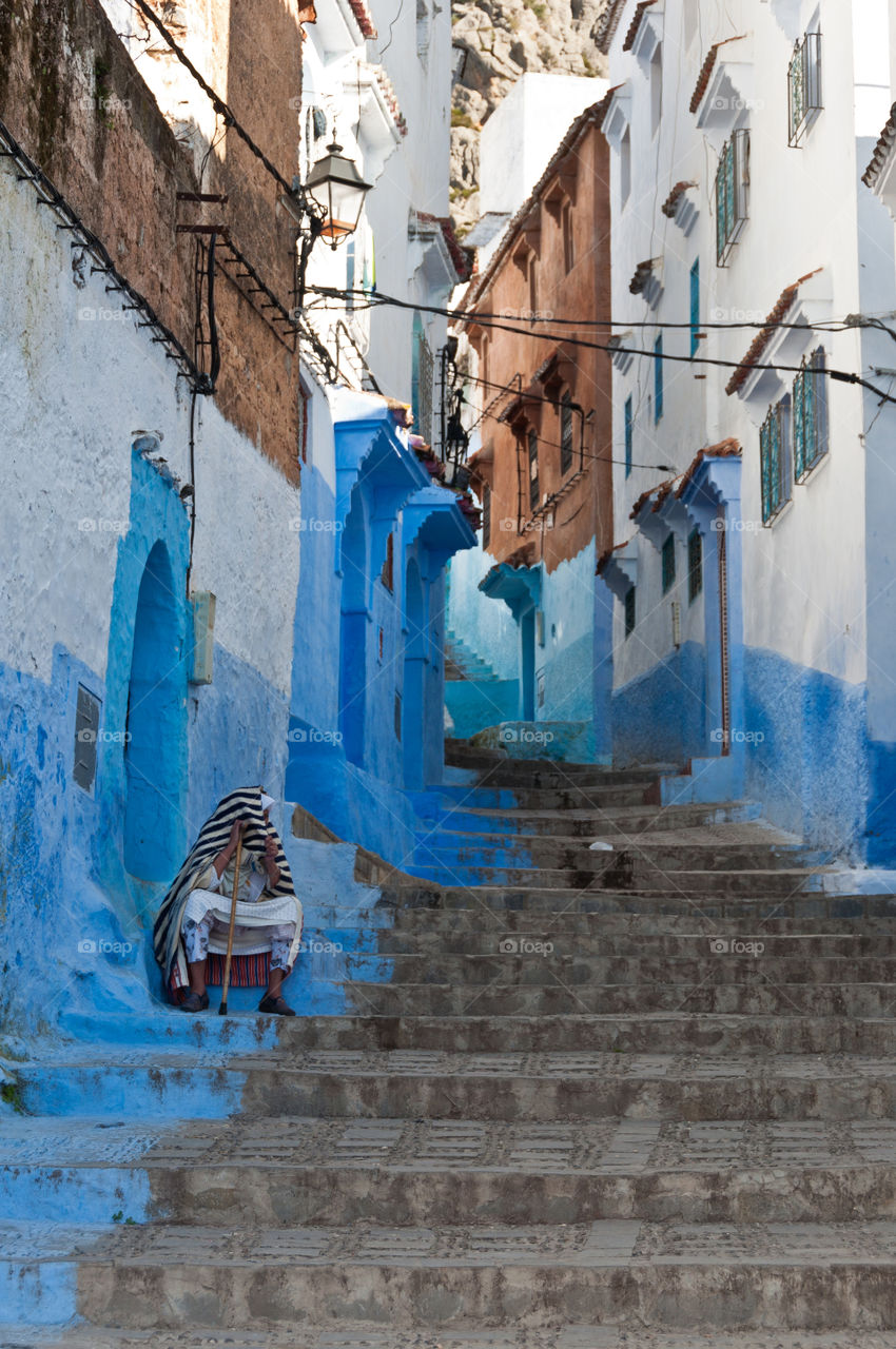 women in bleu street 
chaouen Morocco
