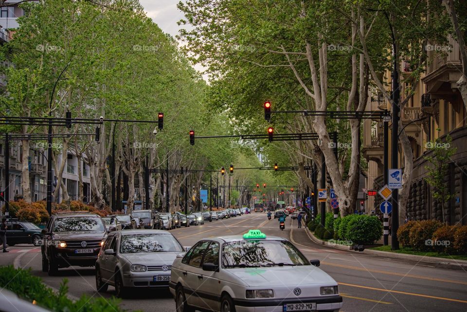 Taxi in traffic in Tbilisi in Vake