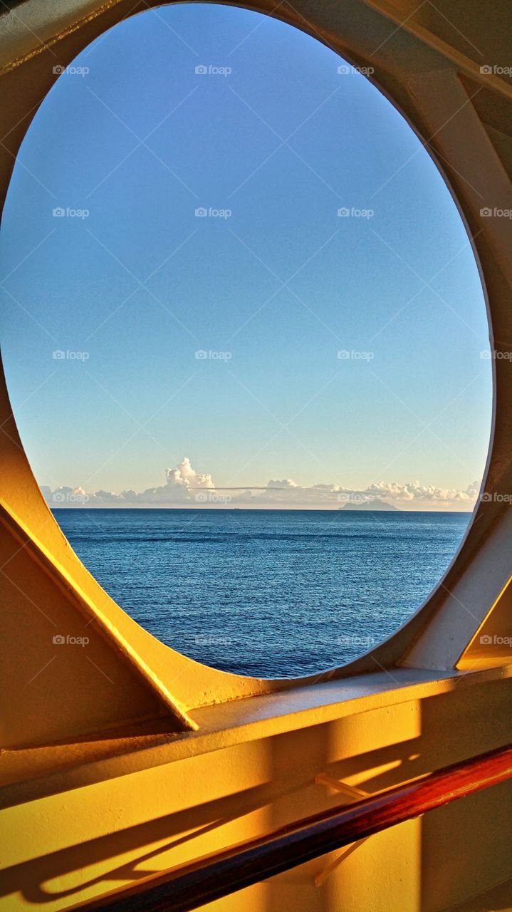 view of the carribean. an island in the distance from St Maarten