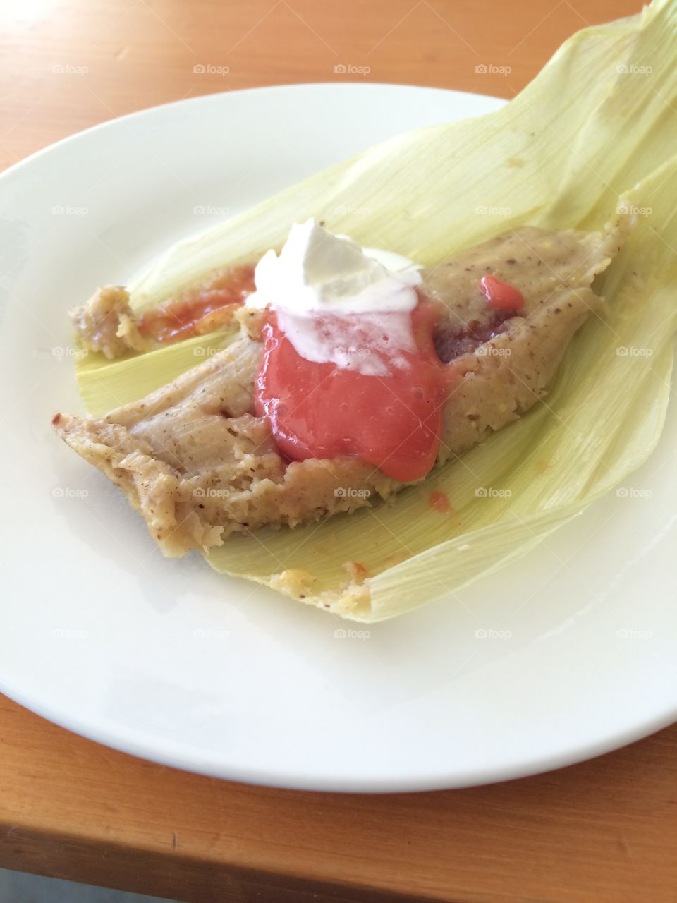 Tamale with guava sauce