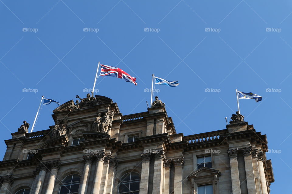 British and Scottish flags on the Bank of Scotland
