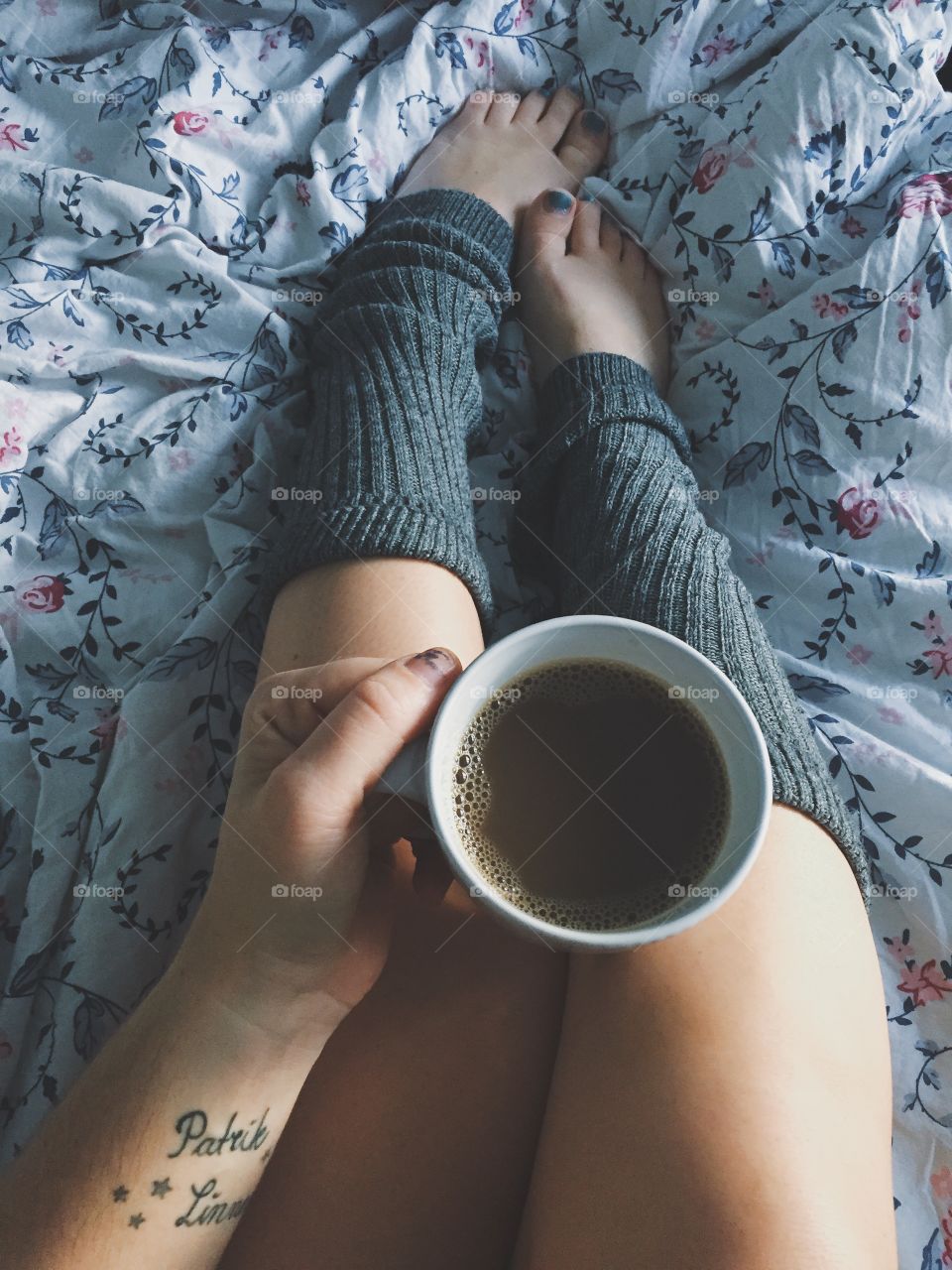 Drinking coffee in bed