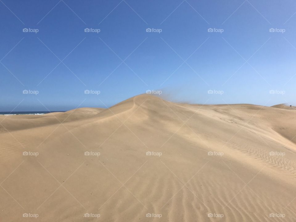 Dunas De Maspolmas, Gran Canaria, Spain - Sand Slowly being dispersed off the top of a dune.