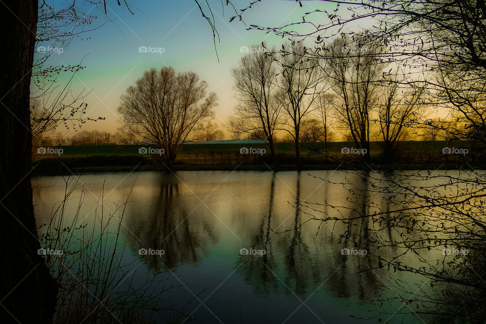 Beautiful nature .  reflection at sunset on the water