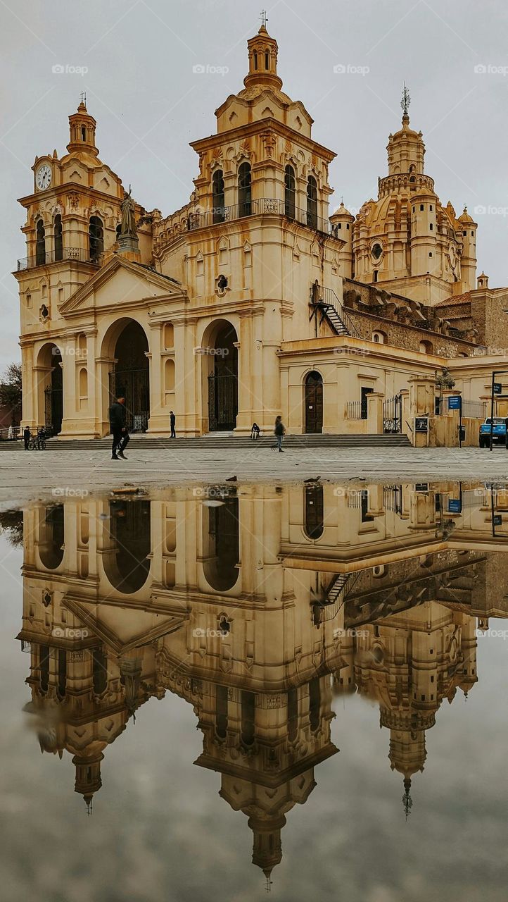 Reflection in the calm water of the Cathedral of Our Lady of the Assumption, Córdoba Argentina.