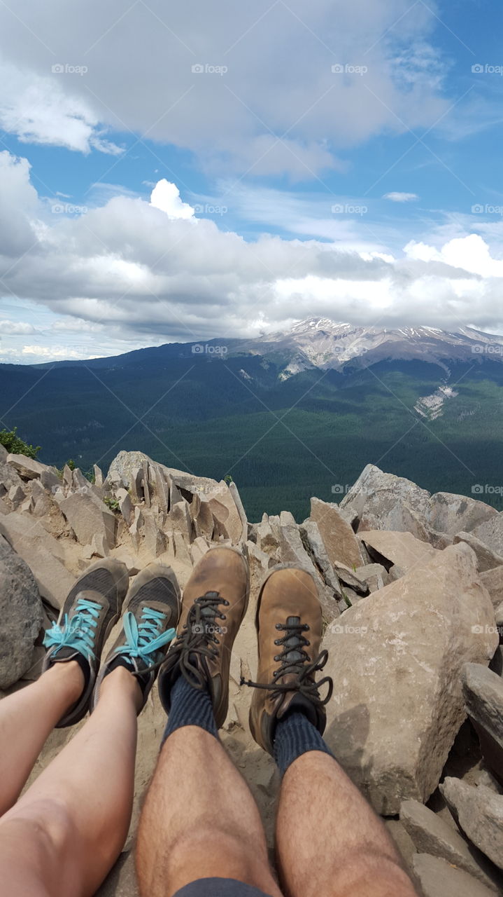 feet against the mountain