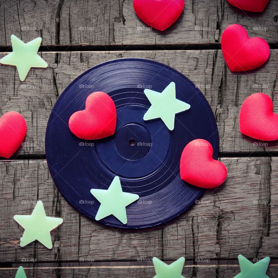 Stars and hearts and a vinyl record