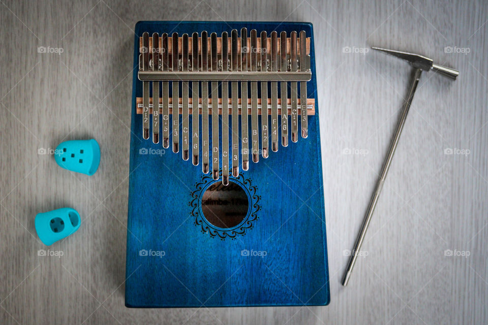 Flatlay with gorgeous blue kalimba