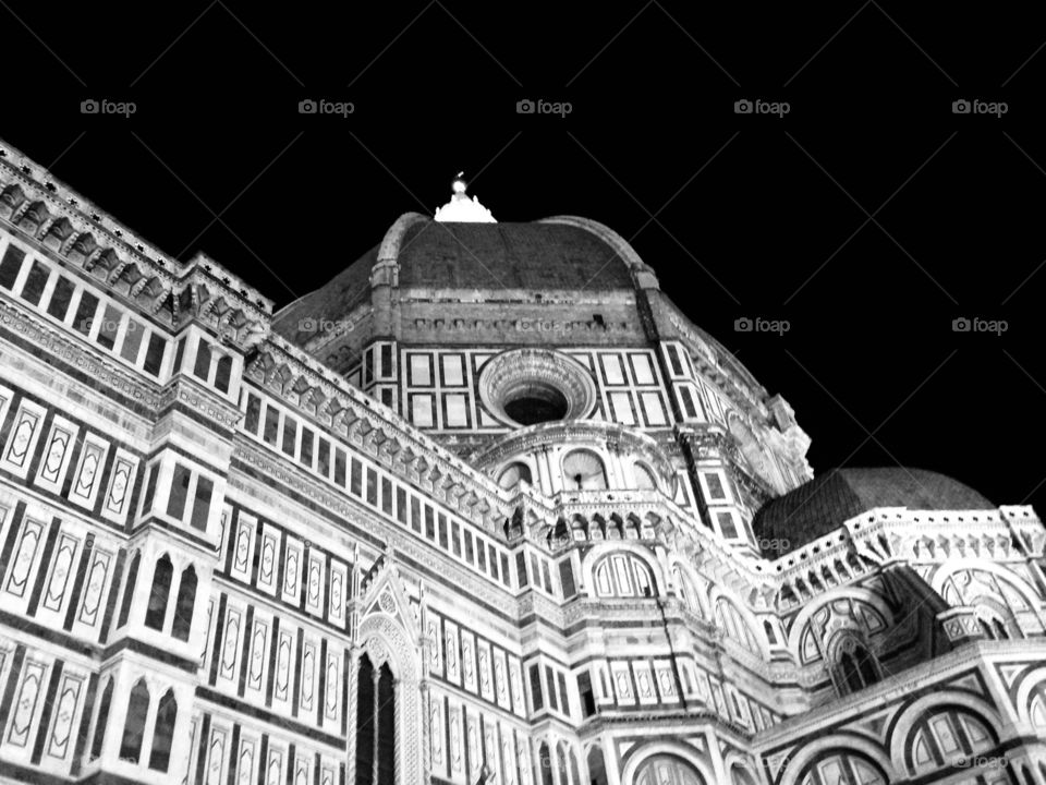 The Duomo at Night in Black and White, Florence, Italy 