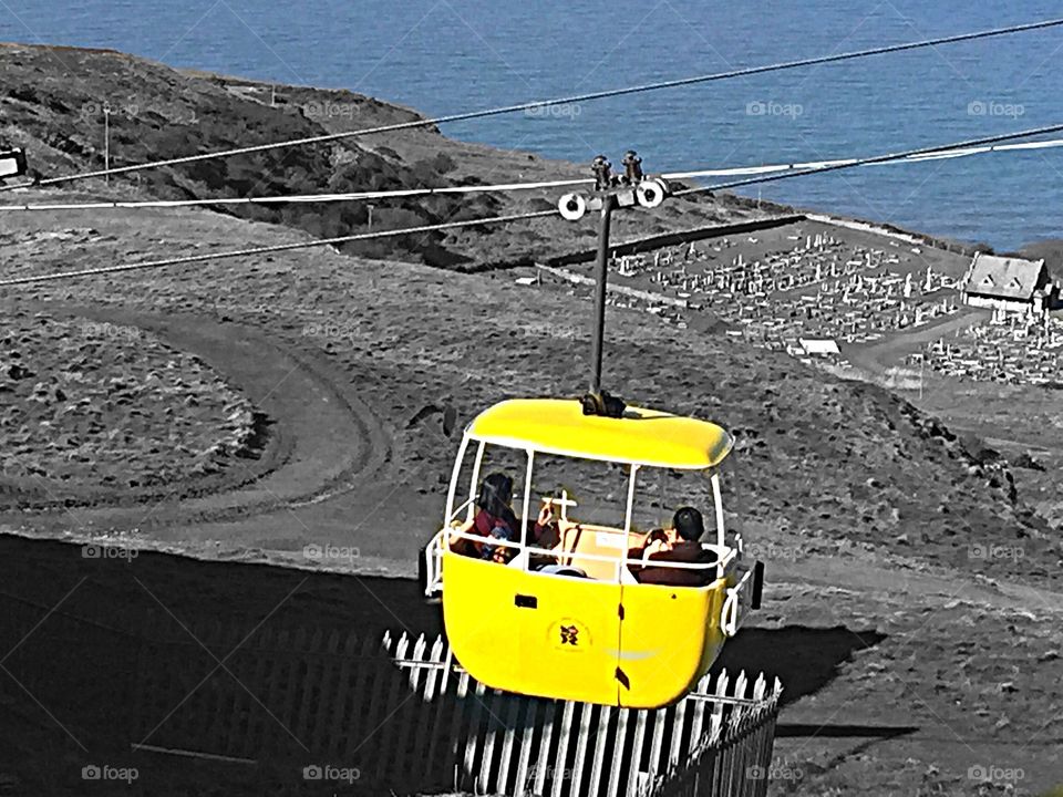 Yellow cable car. Yellow cable car