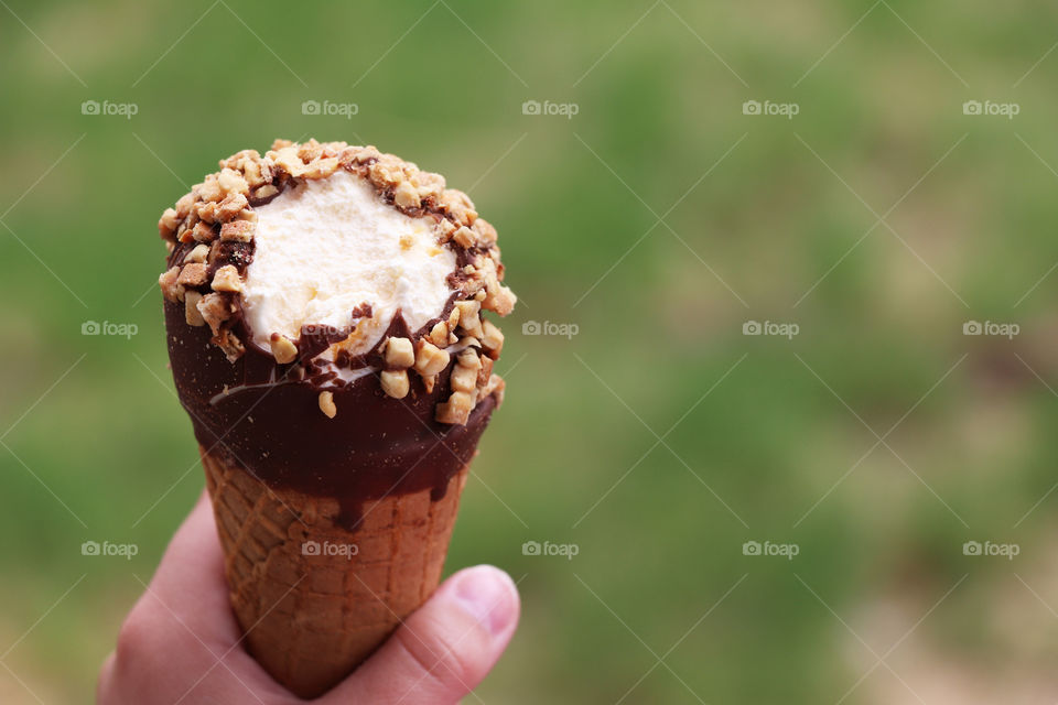 Ice cream with chocolate and nuts