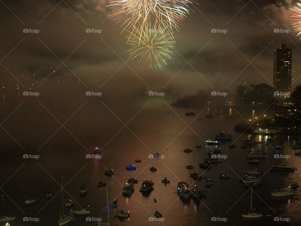 Fireworks in the mist.