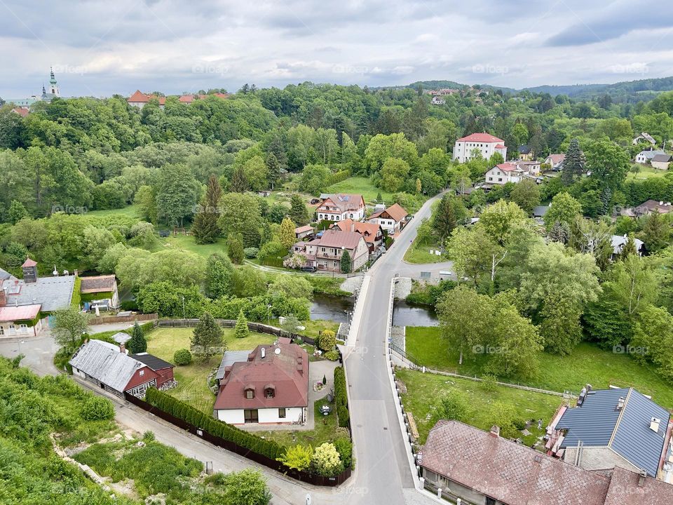 Top view on small city in Czech Republic. Europe 