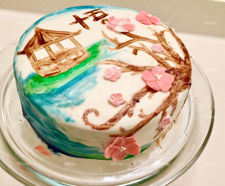 Japanese inspired watercolor cake