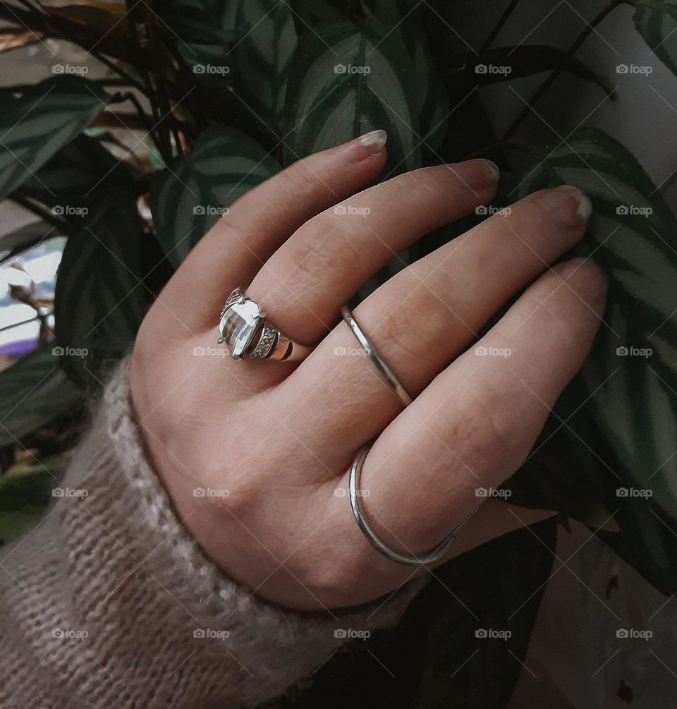 Silver rings on the fingers