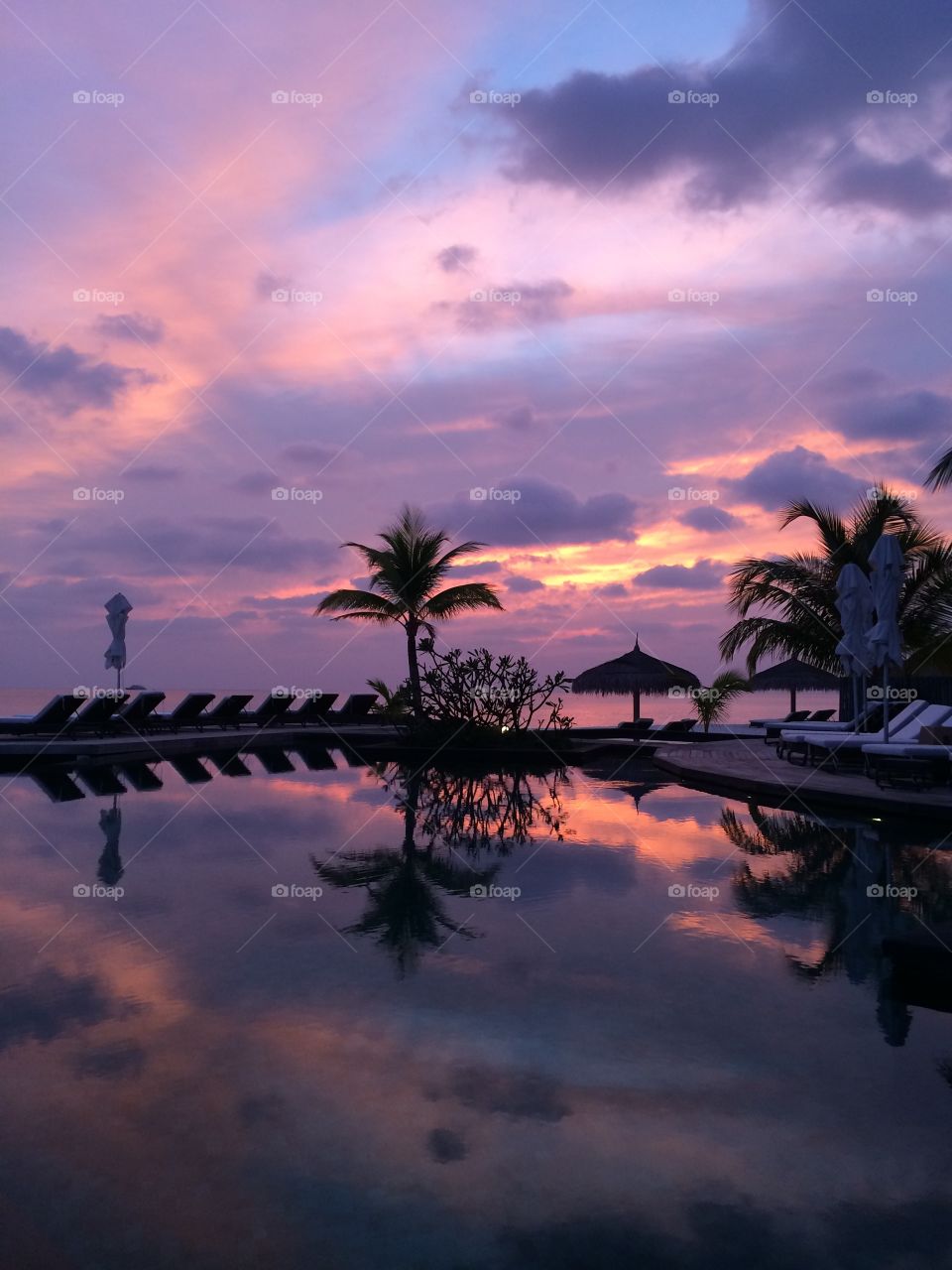 Beautiful sunset reflected in the Maldives. 