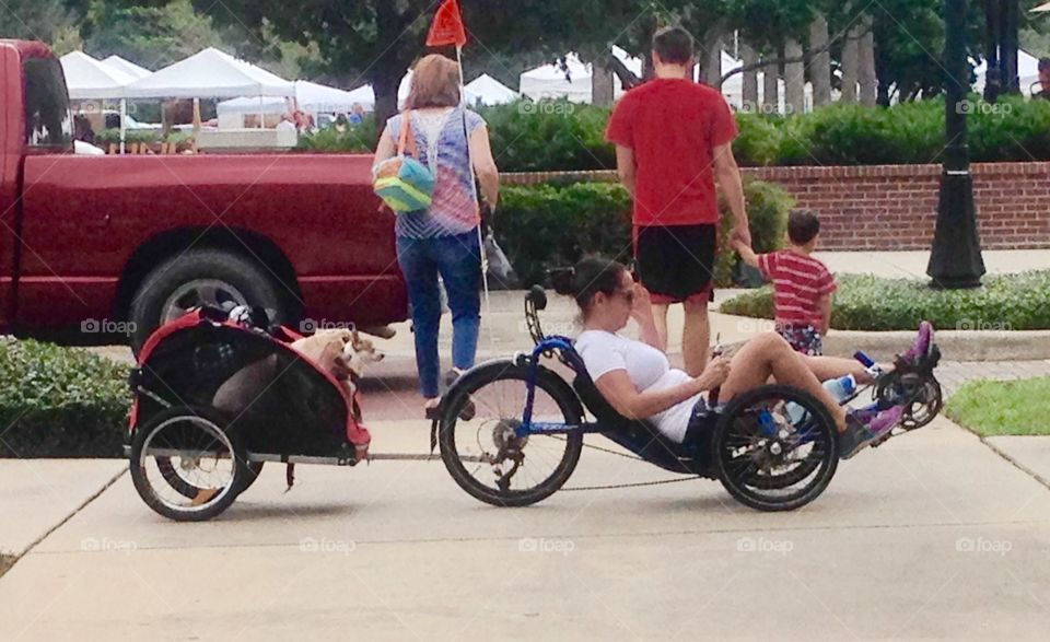 Walking the dog. Walking the dog has a whole new meaning when using a bike. 