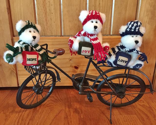 Three Stuffed Bears On A Bike