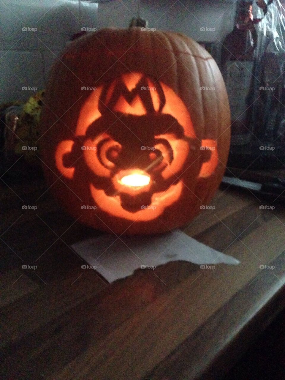 Mario carved pumpkin