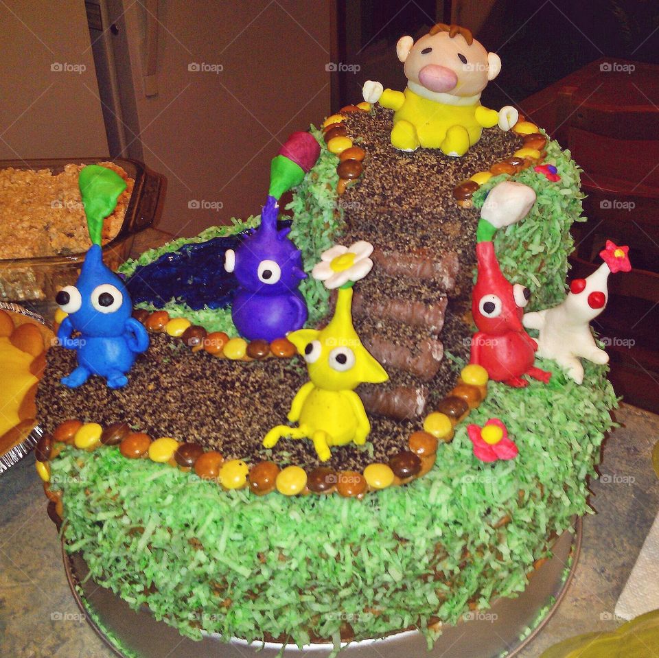 Pikmin Themed Birthday Cake