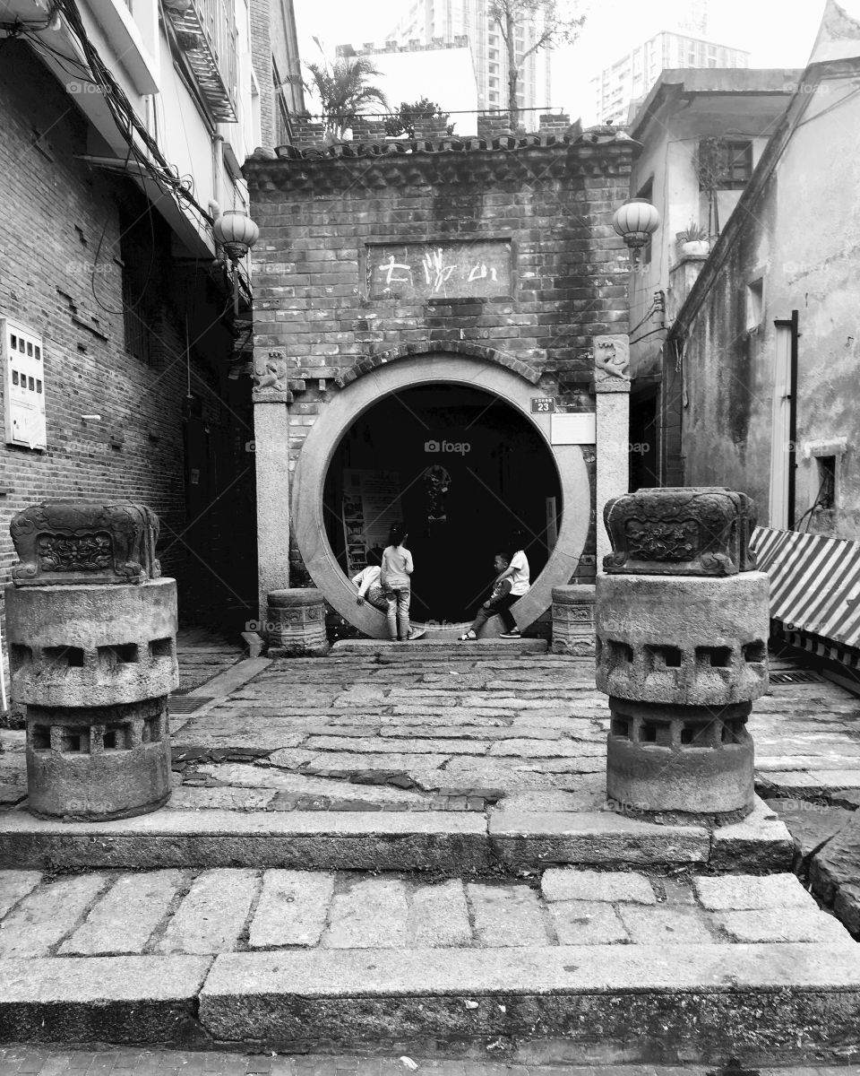 Children Playing at Art Gallery Entrance in Dafen Oil Painting Village - Shenzhen, China