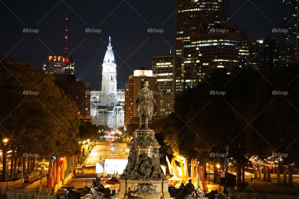 The parkway. Phila. Ben Franklin parkway at night