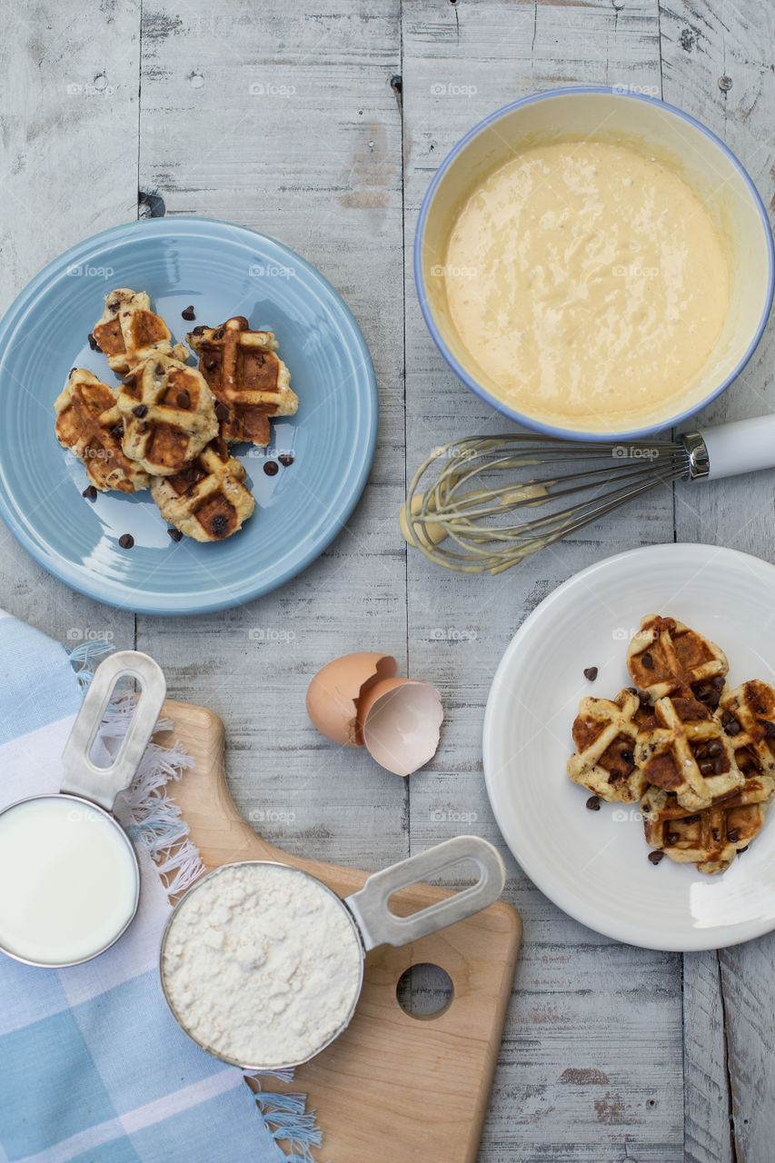 Breakfast Waffles Food Flat Lay