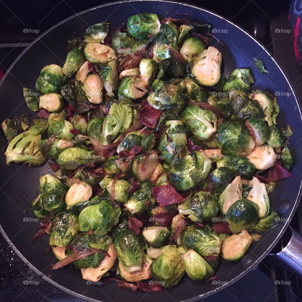 Brussel sprouts with shallots and bacon