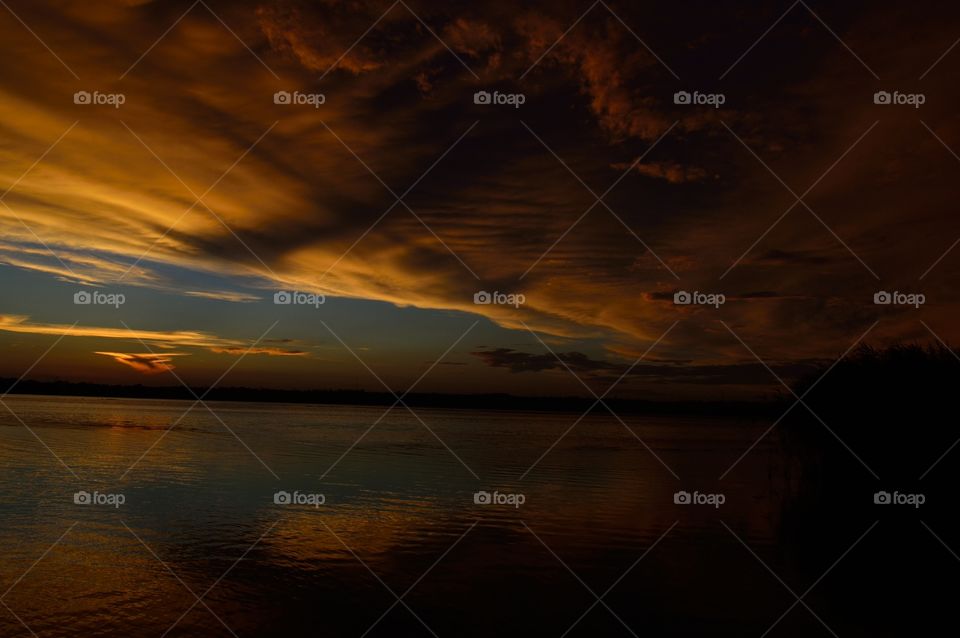 colorful sunset on the river
