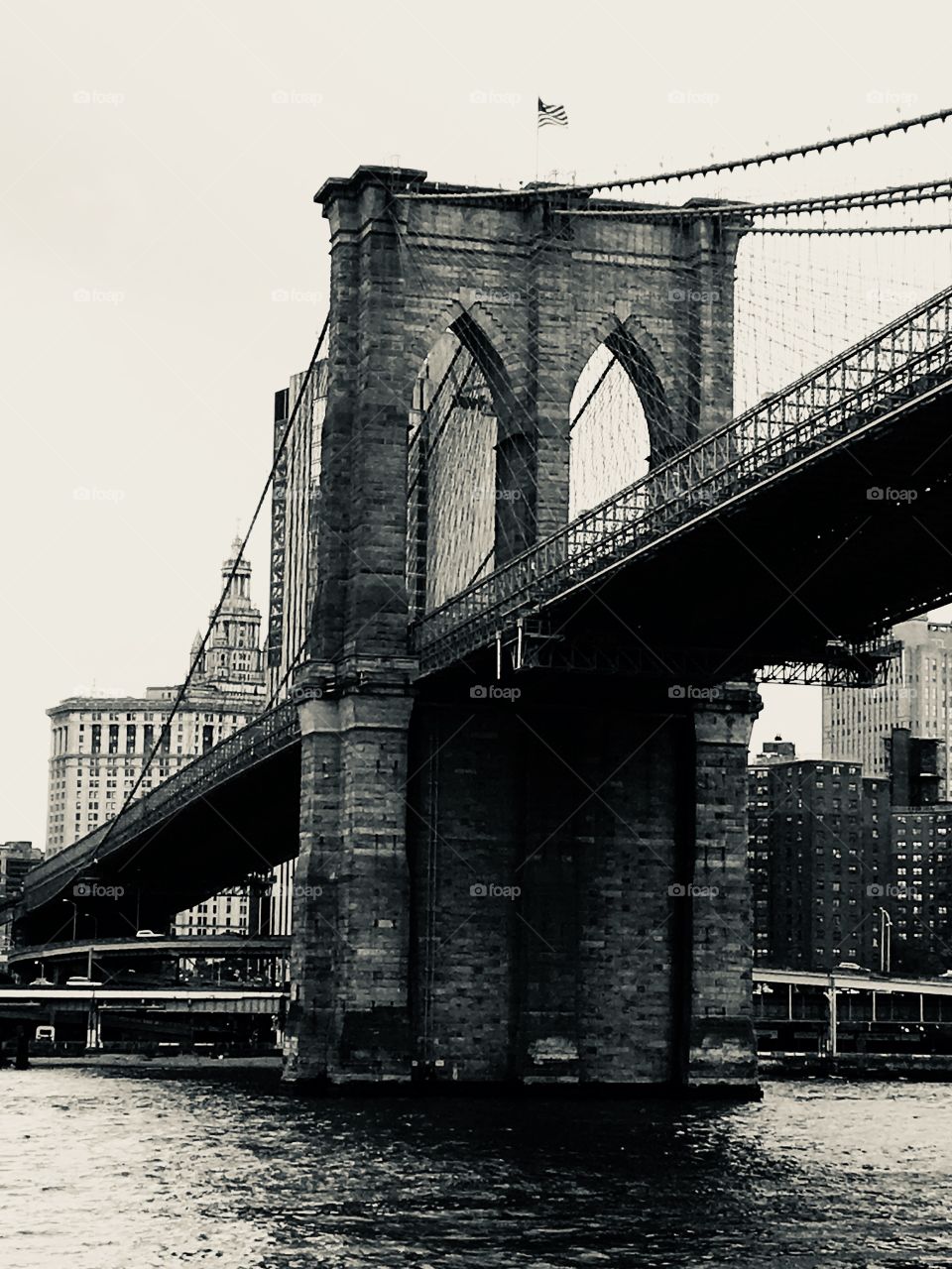 Bridge in New York, black and white. 